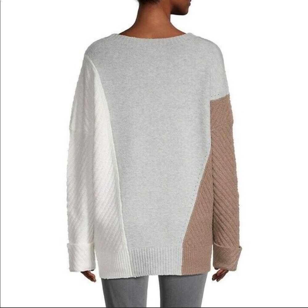French Connection Color Block Oversized Crewneck Sweater in Ivory, Grey & Brown - Picture 13 of 13